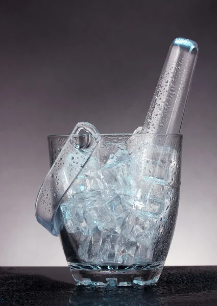 Glass ice bucket on grey background — Stock Photo, Image