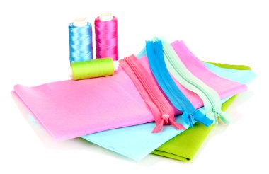 dikiş aksesuarları ve kumaş üzerine beyaz izole