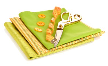 dikiş aksesuarları ve kumaş üzerine beyaz izole