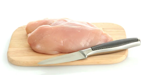 Raw chicken meat on cutting board, isolated on white — Stock Photo, Image