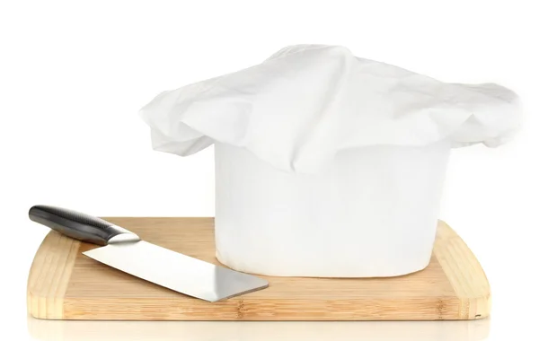 Chef's hat with knife isolated on white — Stock Photo, Image