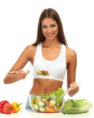 Salatalı güzel genç bir kadın, beyaz tenli.