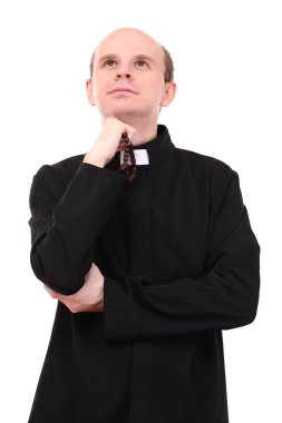 Young pastor with wooden rosary, isolated on white clipart
