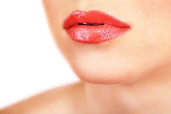 Schönes Make-up aus glänzenden Lippen, Nahaufnahme — Stockfoto