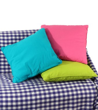 kanepede üstüne beyaz izole renkli yastıklar