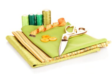 dikiş aksesuarları ve kumaş üzerine beyaz izole