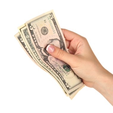 el ile dolar, yakın çekim, üzerinde beyaz izole