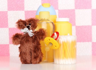Baby cosmetics in bathroom