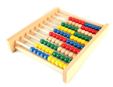 parlak ahşap oyuncak abacus, üzerinde beyaz izole