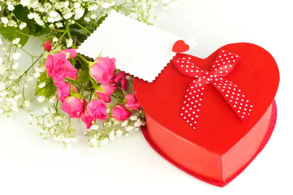 Giftbox and flowers isolated on white Royalty Free Stock Photos