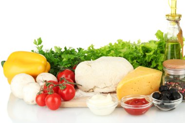 beyaz izole pizza için malzemeler