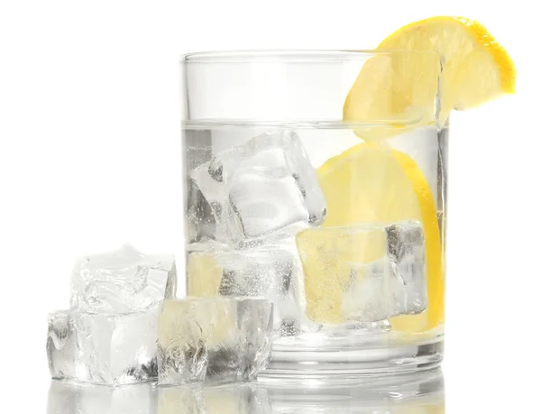 Ice cubes in glass with lemon isolated on white — Stock Photo, Image