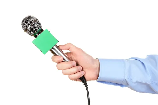 Férfi kézi mikrofon elszigetelt fehér — Stock Fotó