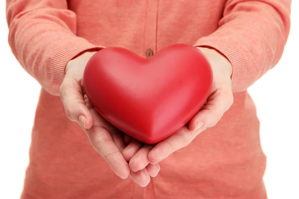 Red heart in woman hands, close up — Stock Photo, Image