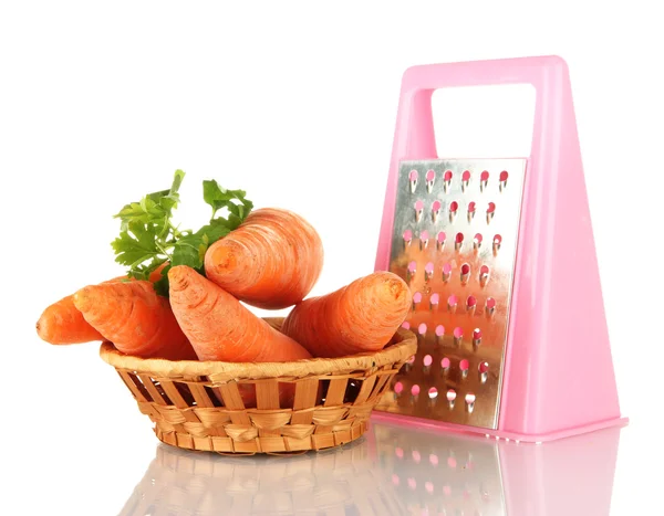 Zanahorias con rallador aislado en blanco —  Fotos de Stock