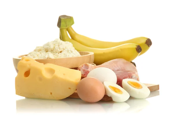 粉末状のタンパク質、白で隔離される蛋白質の食品の jar ファイル — ストック写真