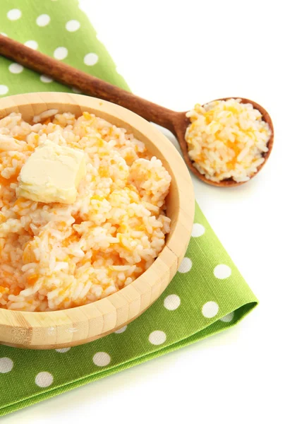 Prove mingau de arroz com abóbora, isolado em branco — Fotografia de Stock