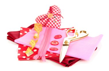 dikiş aksesuarları ve kumaş üzerine beyaz izole