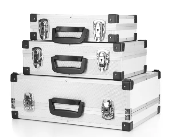 Silvery suitcases isolated on white — Stock Photo, Image