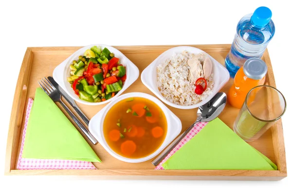Het voedsel op vliegtuig geïsoleerd op wit — Stockfoto
