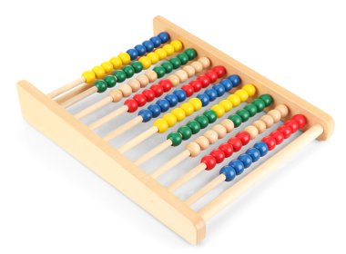 parlak ahşap oyuncak abacus, üzerinde beyaz izole
