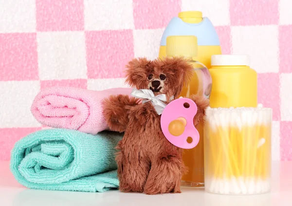 Baby cosmetics in bathroom