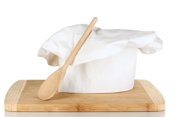 Kucharski kapelusik z łyżką na białym tle — Zdjęcie stockowe