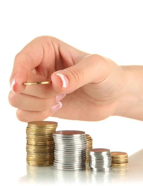 Woman hand with coins, close up — Stock Photo, Image