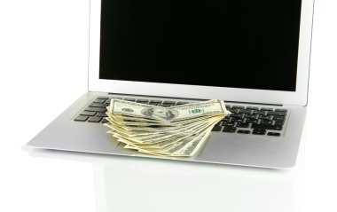 para üzerinde beyaz izole laptop