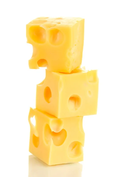 Cheese cubes isolated on white — Stock Photo, Image