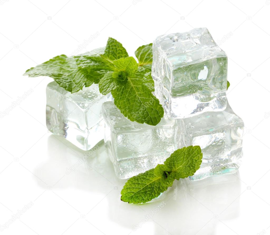 Ice with mint isolated on white