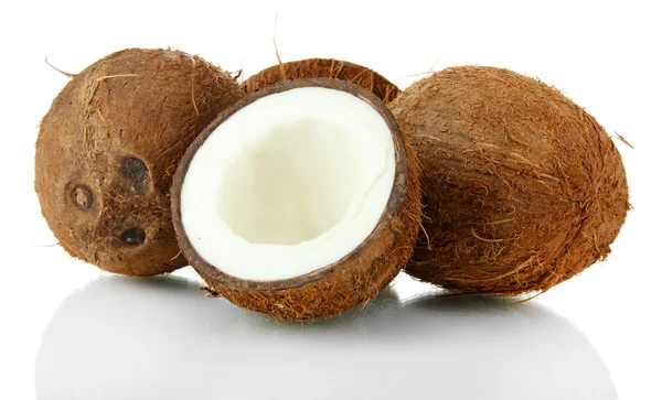 Kokosové ořechy, izolované na bílém — Stock fotografie