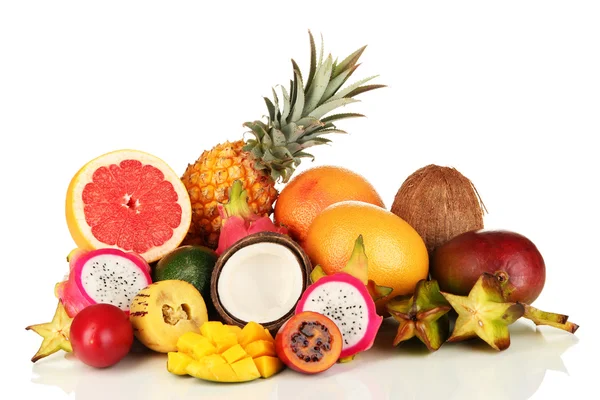 Komposisi buah-buahan eksotis diisolasi pada warna putih — Stok Foto