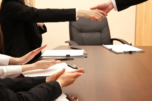 Close up of business hands during teamwork — Stock Photo, Image
