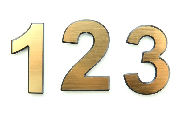 Золоті числа (один, два, три), ізольовані на білому — стокове фото