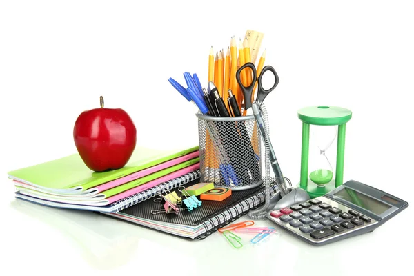 School en office supplies op geïsoleerde Wit — Stockfoto