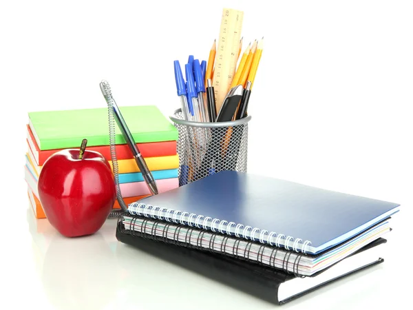 School en office supplies op geïsoleerde Wit — Stockfoto