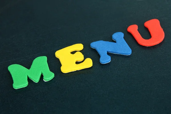 Menu message written in colorful letters on school board close-up — Stock Photo, Image