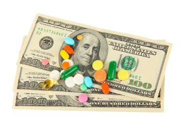 hap ve para üzerine beyaz izole