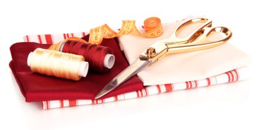 dikiş aksesuarları ve kumaş üzerine beyaz izole