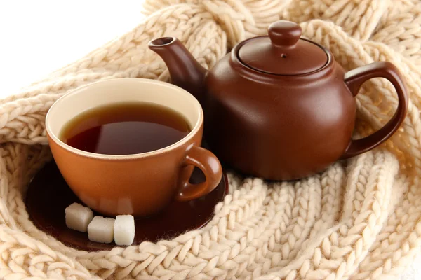 Cup of tea with scarf close-up — Stock Photo, Image