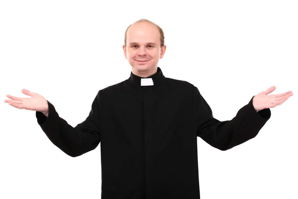 Giovane sacerdote isolato su bianco — Foto Stock