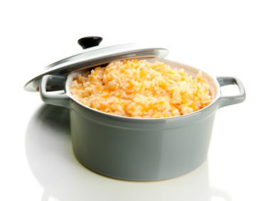 tat pirinç lapası kabak üzerine beyaz izole tencerede ile