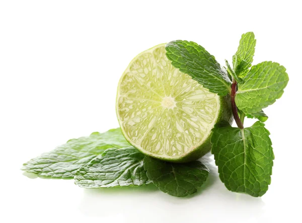 Mint with lime isolated on white — Stock Photo, Image