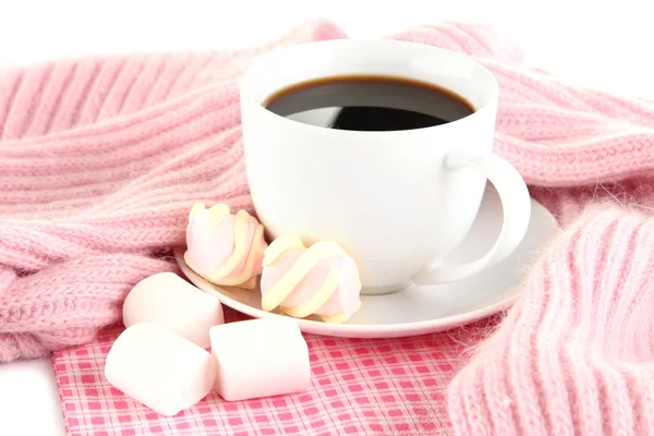 Tazza di caffè con sciarpa primo piano — Foto Stock