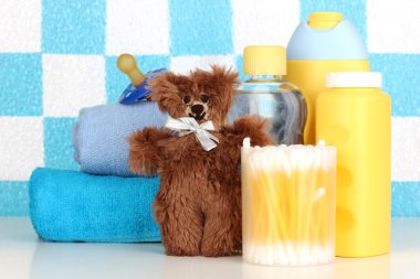 Baby cosmetics in bathroom