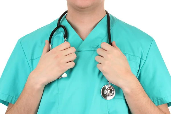 Médecin avec stéthoscope, isolé sur blanc — Photo