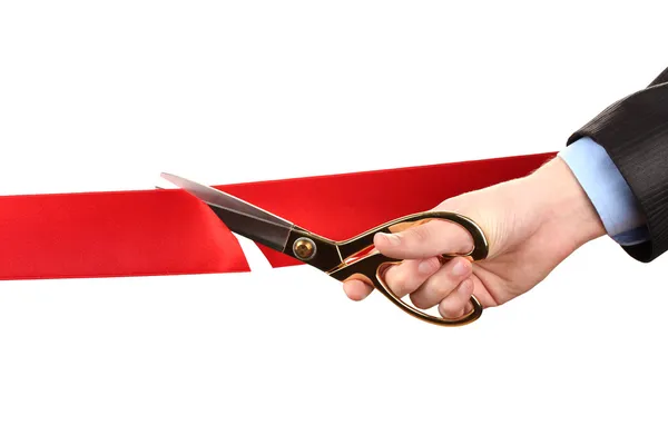 Cutting red ribbon, isolated on white — Stockfoto