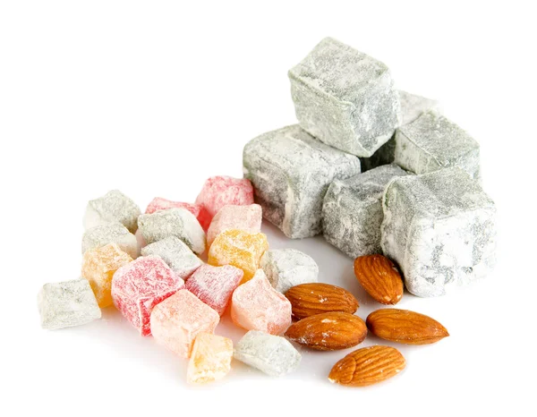 Rahat lokum and nuts isolated on white — Stock Photo, Image