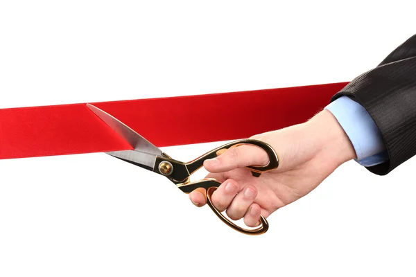 Cutting red ribbon, isolated on white — Stockfoto